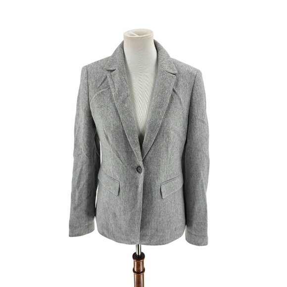 Loft Womens Gray Herringbone Blazer With Elbow Patches Size 6 - Picture 1 of 11